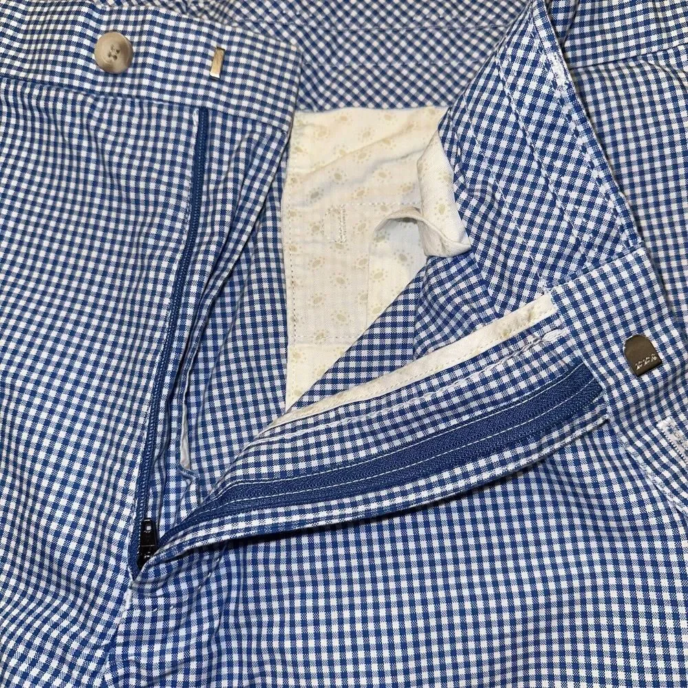 Peter Millar Chino Shorts Mens Size 36X9 Blue White Check Flat Front 100% Cotton